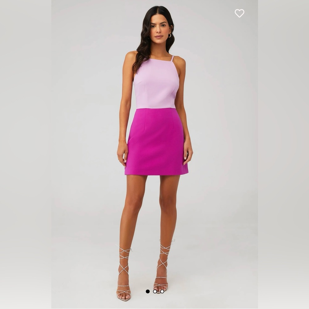 FRENCH CONNECTION COLOR BLOCK WHISPER DRESS IN KYOTO BLOSSOM/PURE PASSION COLOR